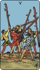 Five of wands tarot card upright