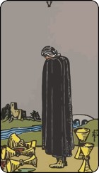 Five of cups Rider Waite tarot card upright