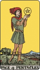 Page of pentacles tarot card upright