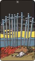 Ten of swords tarot card upright