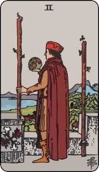 Two of wands tarot card upright