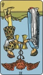 Two of cups tarot card reversed