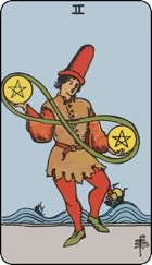 Two of pentacles tarot card upright